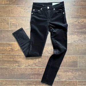 rag & bone high rise black velvet skinny ankle pant, size 24
